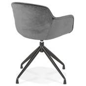Chaise design à accoudoirs 'TICKY' en velours gris avec 4 pied en métal noir