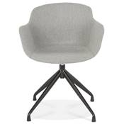 Chaise design à accoudoirs 'TICKY' en tissu gris clair avec 4 pied en métal noir
