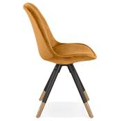 Chaise design style baroque 'MODENA' en velours moutarde 4 pieds en bois noir et métal brossé doré