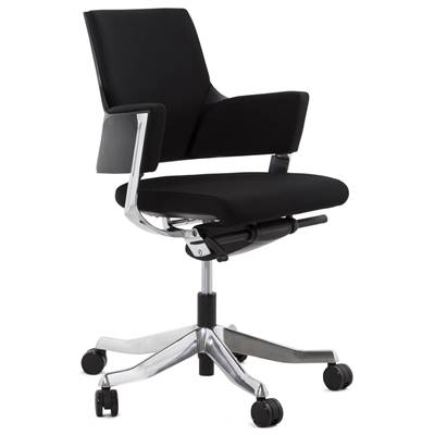 Chaise de bureau design à roulettes dossier bas 'LITTLE MASTER' en tissu noir pieds en alluminium