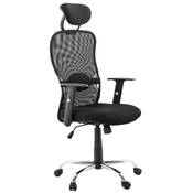 Fauteuil de bureau design à roulettes appui tête dossier haut 'HELPER' noire en tissu pieds chromés