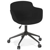 Chaise design de bureau à roulette 'SOFT' en tissu noir avec 5 pieds en métal noir