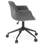 Chaise design de bureau à roulette 'SOFT' en velours gris avec 5 pieds en métal noir