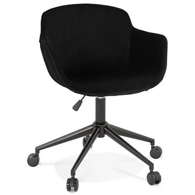 Chaise design de bureau à roulette 'SOFT' en velours noir avec 5 pieds en métal noir