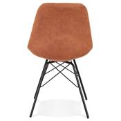 Chaise design 'GORD' en microfibre marron et 4 pieds avec croisillons en métal noir