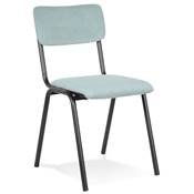 Chaise 'SKOLA' assise et dossier en tissu côtelé bleu avec 4 pieds en métal noir