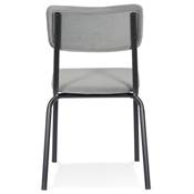 Chaise classique 'SKOLA' assise et dossier en velours gris avec 4 pieds en métal noir