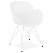 Chaise style industriel design à accoudoirs 'LOTUS' blanche avec 4 pieds en métal blanc