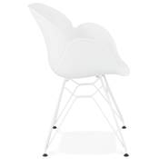 Chaise style industriel design à accoudoirs 'LOTUS' blanche avec 4 pieds en métal blanc