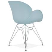 Chaise style industriel design à accoudoirs 'LOTUS' bleue avec 4 pieds en métal chromé