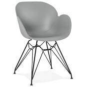 Chaise style industriel design à accoudoirs 'LOTUS' grise avec 4 pieds en métal noir