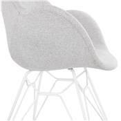 Chaise style industriel design à accoudoirs 'LOTUS' en tissu gris clair avec 4 pieds en métal blanc
