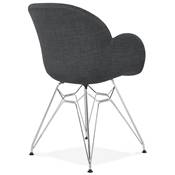 Chaise style industriel design à accoudoirs 'LOTUS' en tissu gris foncé avec 4 pieds en métal chromé