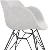 Chaise style industriel design à accoudoirs 'LOTUS' en tissu gris clair avec 4 pieds en métal noir