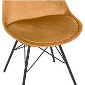 Chaise style industriel 'GORD' en velours moutarde et 4 pieds avec croisillons en métal noir