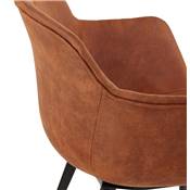 Chaise design lounge à accoudoirs 'NICE' en micro fibre marron avec 4 pieds en métal noir