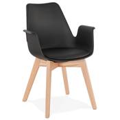 Chaise style scandinave design à accoudoirs 'PRINS' noire avec 4 pieds en bois naturel