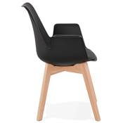 Chaise style scandinave design à accoudoirs 'PRINS' noire avec 4 pieds en bois naturel