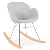 Chaise à bascule design scandinave à accoudoirs 'GUNGSTÖL' tissu gris clair pieds bois métal chromé