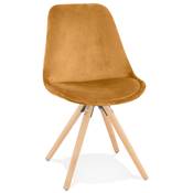 Chaise scandinave style vintage 'FIRENZA' en velours moutarde et 4 pieds en bois naturel