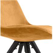 Chaise design style vintage 'BLACK FIRENZA' en velours moutarde avec 4 pieds en bois noir