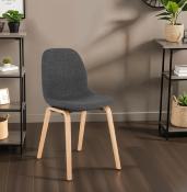 Chaise scandinave design 'Teknik Wood' en tissu gris foncé avec 4 pieds en bois naturel