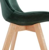 Chaise design 'Milano' en velours verte avec 4 pieds en bois naturel