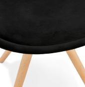 Chaise design 'Firenza' en velours noire avec 4 pieds en bois naturel