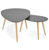 Tables basses scandinaves gigognes ovales 'Sisko' plateau bois gris 3 pieds en bois – 116 x 66 cm