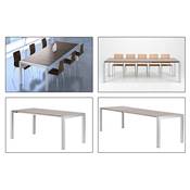 Table / table de réunion extensible 'Luxury' plateau noyer 4 pieds métal brossé - 170(260) x 90 cm