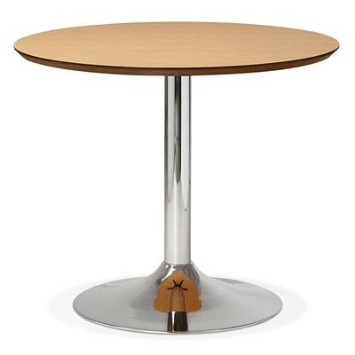 Petite table / table de réunion ronde 'Kontur' bois naturel pied central métal chromé - Ø 90 cm