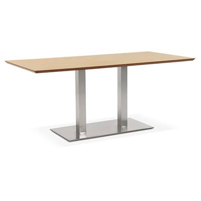 Table à diner / de salle à manger 'Tvillin' plateau bois pied central en acier brossé - 180 x 90 cm