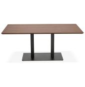Table de salle à manger 'Tvillin Black' noyer pied central en fonte noir - 180 x 90 cm