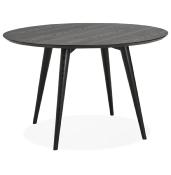 Table de salle à manger scandinave ronde 'Üméa' plateau et 4 pieds en bois noir – Ø 120 cm
