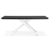 Table de salle à manger design 'Tepee Wood' plateau bois noir pieds métal blanc - 200 x 100 cm