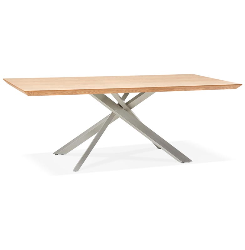 Table de salle à manger design 'Tepee Wood' plateau bois naturel pieds acier brossé - 200 x 100 cm
