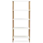 Etagère bibliothèque scandinave 'TOWER' tablettes en bois blanc structure et pieds en bois naturel