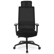 Fauteuil de bureau design à roulettes et dossier haut 'PDG' en tissu maillé noir avec pieds noir