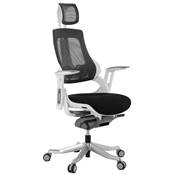 Fauteuil de bureau design à roulettes dossier haut 'GEEK' tissu noir structure blanche pieds métal