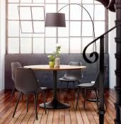 Lampadaire arqué design 'Sigill' abat-jour en tissu noir structure et socle en métal noir