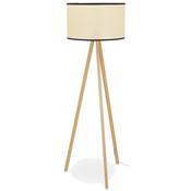 Lampadaire trépied scandinave 'SNELL' avec abat-jour en rotin naturel et 3 pieds en bois naturel