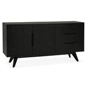 Meuble bahut buffet design 'CHESTERFIELD' en bois noir 2 portes et 3 tiroirs pieds en bois massif noir