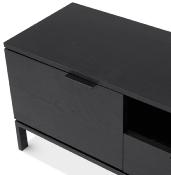 Meuble TV design 'SEANCE' en bois noir 2 portes et 1 tiroir avec pieds en métal thermolaqué noir