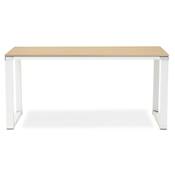 Bureau de direction droit design 'Business' bois naturel pieds métal blanc et chromé – 160 x 80 cm