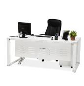Bureau de direction droit 'Business' en bois blanc pieds métal blanc et métal chromé – 160 x 80 cm