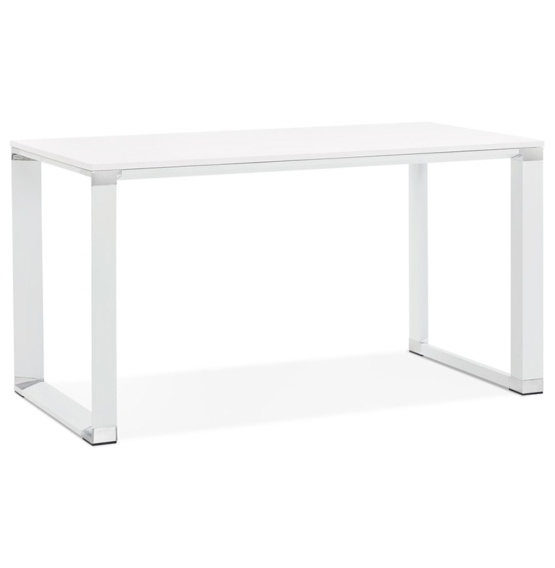 Bureau de direction droit 'Small Business' bois blanc pieds métal blanc et métal chromé – 140 x 70 cm