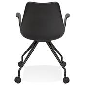 Petite chaise de bureau à accoudoirs design à roulettes 'KOOL' noire avec pieds en métal noir