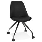 Petite chaise de bureau design à roulettes dossier bas 'SIMPLE' en tissu noir pieds en métal noir