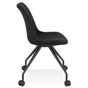Petite chaise de bureau design à roulettes dossier bas 'SIMPLE' en tissu noir pieds en métal noir