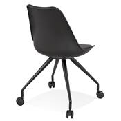 Petite chaise de bureau design à roulettes dossier bas 'SIMPLE' noire avec pieds en métal noir
